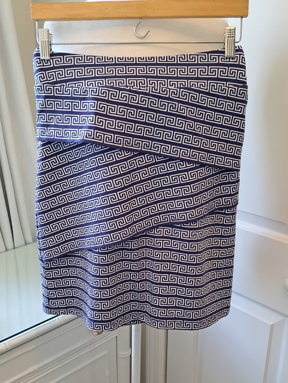 NWOT J.McLaughlin Womens Catalina Blue/White Print Cloth‎ A-Line Tiered Skirt XS